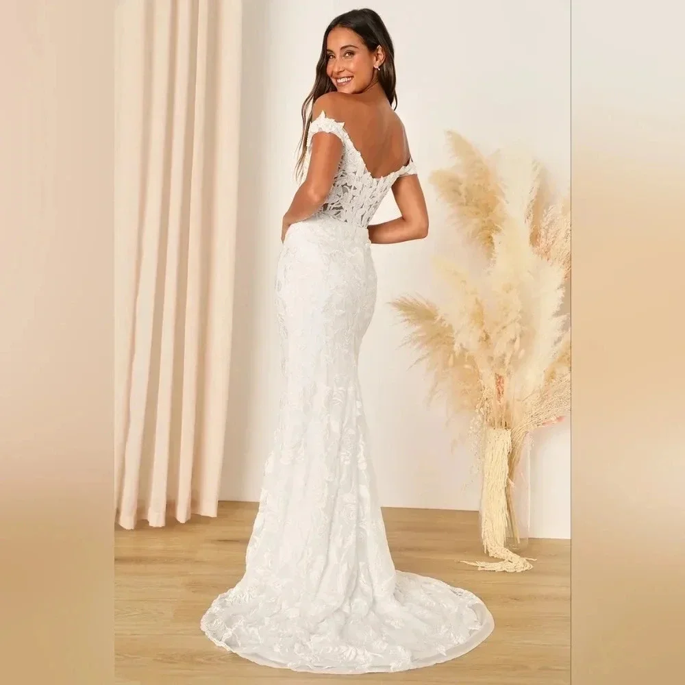 Lulus Precious Romance White Embroidered Off-the-Shoulder Maxi Dress Wedding